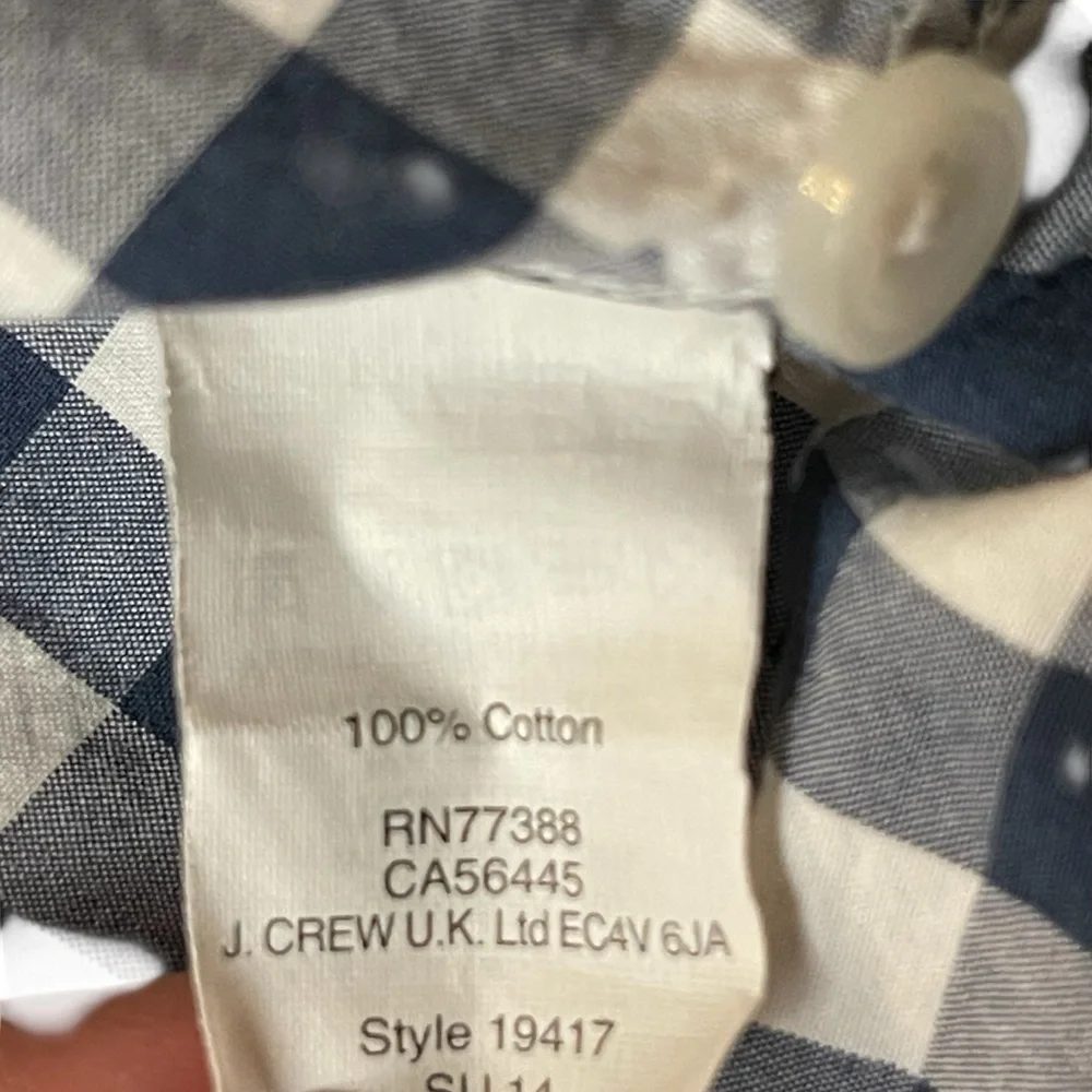 J.‎ Crew Navy and White Long Sleeve Dress Shirt Checkered Gingham Button Shirt